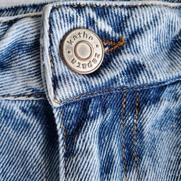 High Rise  Patchwork Wide Leg Colorblock Distressed Denim Cropped Ankle Jeans S - Picture 8 of 16